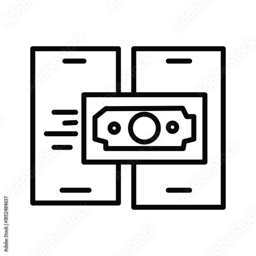 Mobile Phone to Phone Banknote Transfer Line Icon
