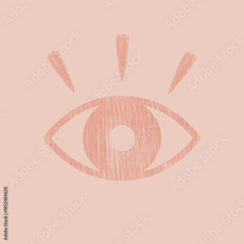 Hand drawn eye boho illustration with hand drawn scribble texture