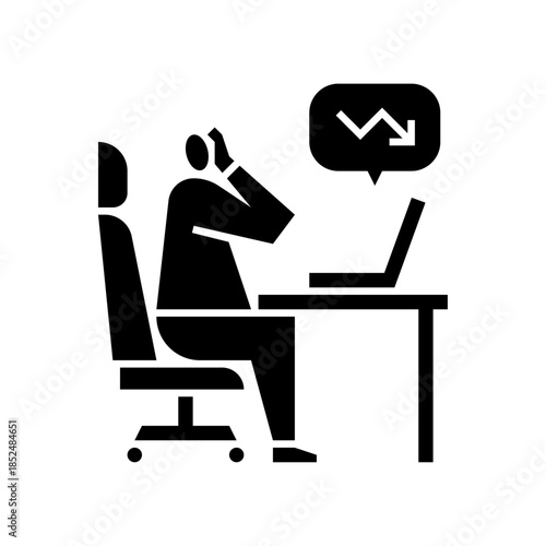 Stock market fall glyph icon. Stock market down illustration.