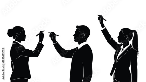 Business People Silhouettes with Pens in Formal Attire