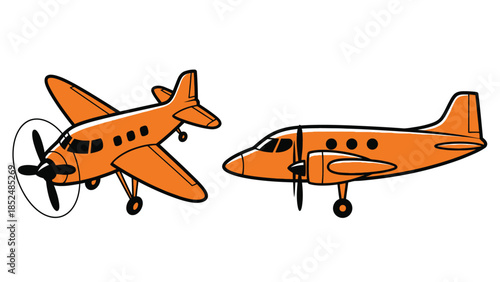 Two Orange Airplanes Flying in the Sky with Propellers