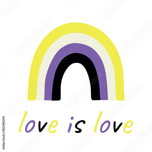 Colorful rainbow shape Non-binary pride flag Happy pride day LGBTQIA community Pride Month Vector hand drawn doodle for posters, stickers, logo, cards