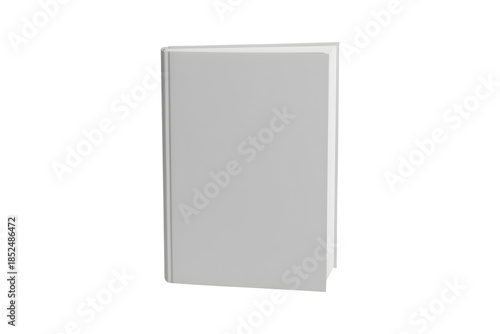 Standing blank grey hardcover book cover mockup, isolated on a white background