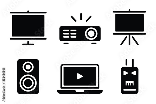 A collection of modern technology icons for presentations and media display.