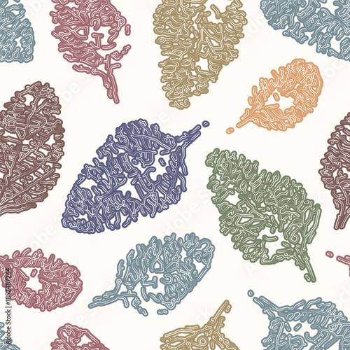 An elegant seamless vector pattern featuring intricate leaf silhouettes with detailed internal textures. Perfect for botanical-themed textiles, wallpaper, and modern home decor