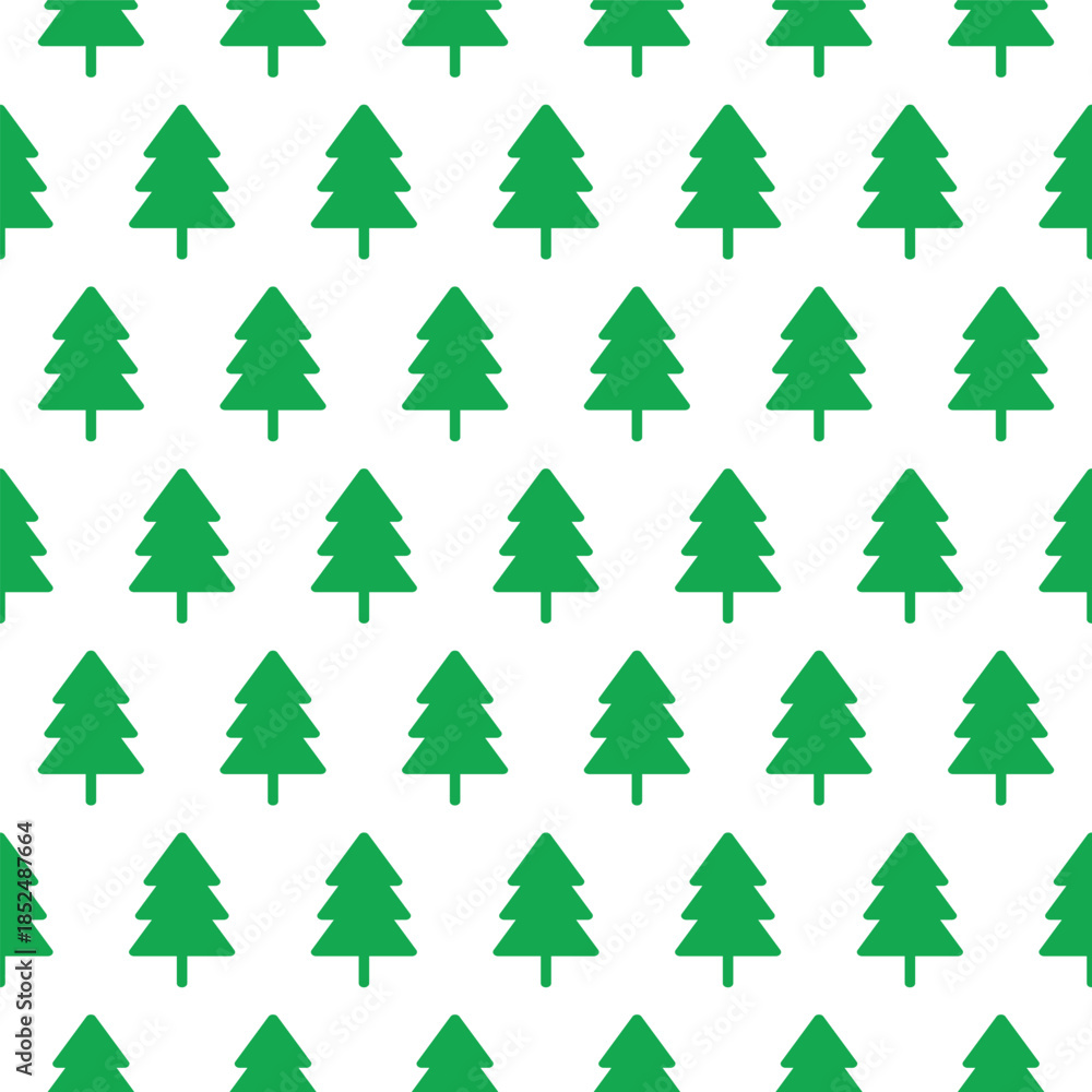 Obraz premium Seamless pattern of green Christmas trees simple flat vector illustration for holiday backgrounds and festive design isolated on white EPS vector