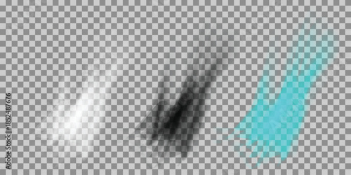 Set of abstract smoke and light effects transparent overlays for design isolated on checkered background EPS vector