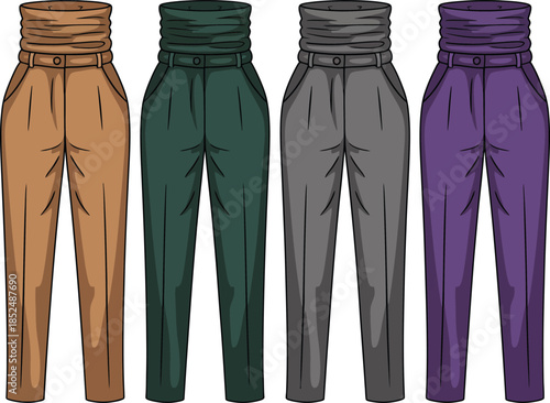 Stylish collection of high-waisted pleated trousers in versatile colors for modern fashion