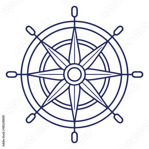 A nautical compass, wind rose, navigation symbol, marine direction, line art, minimal design, sea exploration guide