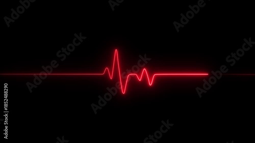 Neon heartbeat and monitor animation, red heart beat line animation on black background, ECG neon electrocardiogram pulse 4k video motion 