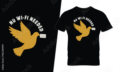 Retro dove carrying letter message with funny technology quote for t-shirt design