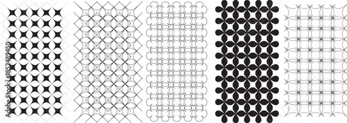 Set of Abstract Geometric Seamless Patterns in Monochrome Tones for Graphic Design and Decorative Backgrounds
