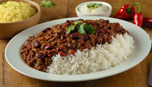 Wallpaper Mural plate of chilli con carne served with rice Torontodigital.ca