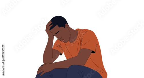 A man sitting with his head in his hand looking stressed or sad