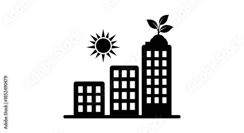 Cityscape with sun and plant silhouettes