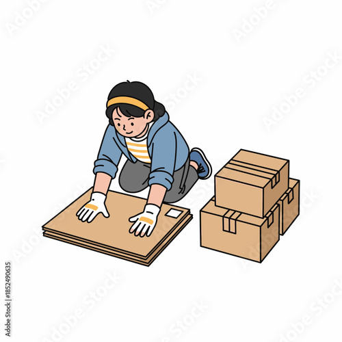 Diligent individual preparing cardboard boxes, symbolizing efficient organization for relocation or storage projects