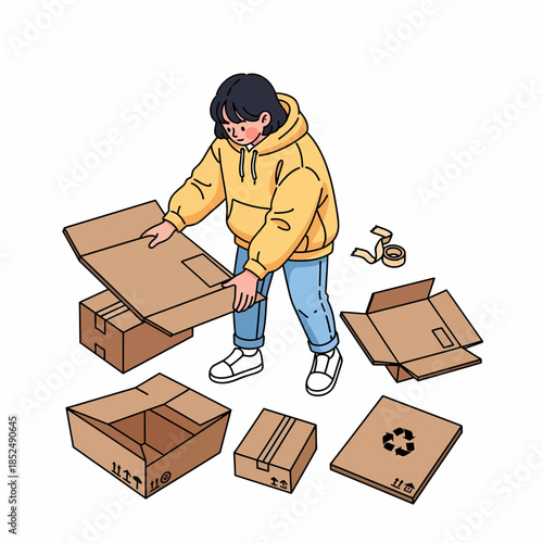 Focused individual meticulously assembling and preparing cardboard boxes for efficient shipping or home relocation
