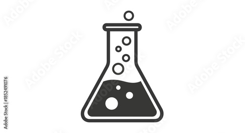 Simple black and white beaker icon with bubbles