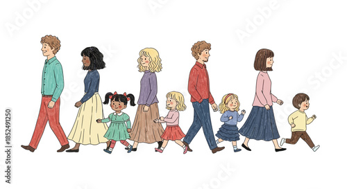 Diverse family walking together