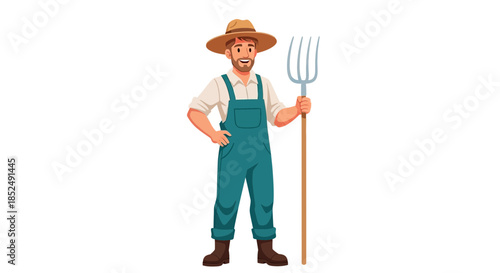 Farmer in green overalls and hat