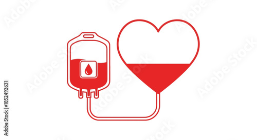 Red heart and blood bag medical symbol