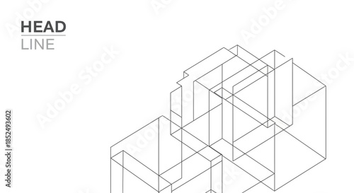 Wireframe 3d geometric cube structure with lines and measurements