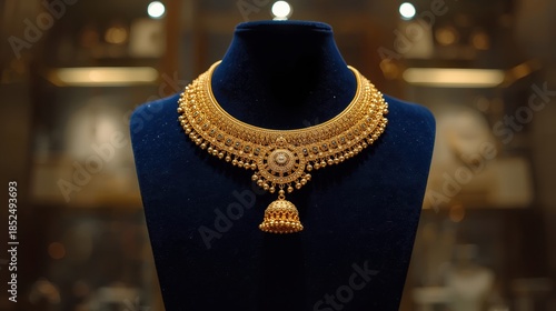Intricate gold necklace with pendant