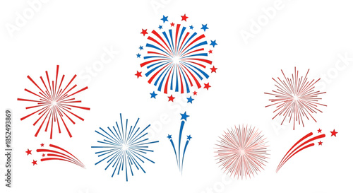 Fireworks in red white and blue colors exploding in the sky