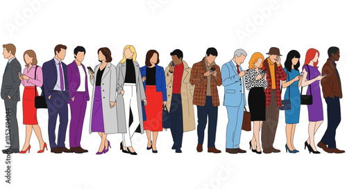 Diverse group of people standing in a line