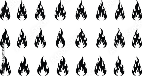 Collection of black flame icons on white background