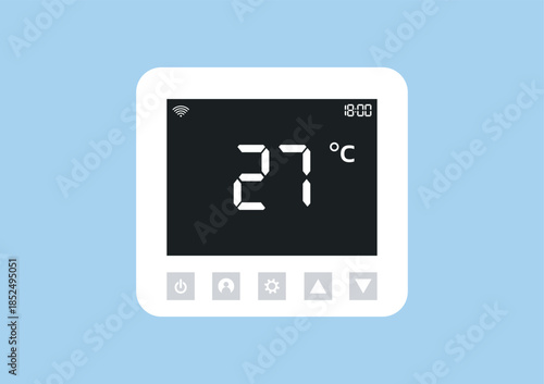 Smart thermostat of innovative smart home device, modern technology, automation and connectivity with IoT for digital living space, vector flat illustration