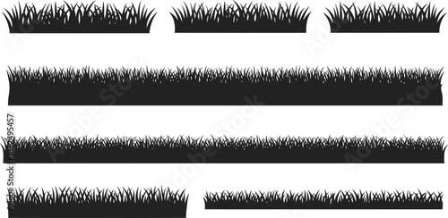 Illustration of various grassy terrain strips in black silhouette
