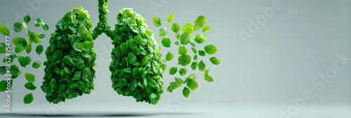 Conceptual Illustration Green Leaf Lungs Shape Symbol on Grey Background