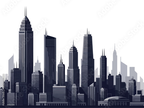 Skyline of modern city with tall buildings and skyscrapers