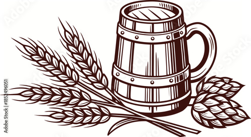 Vintage Beer Mug Engraved Illustration