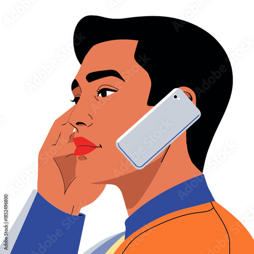 Man with bag and cup of coffee cartoon illustration character