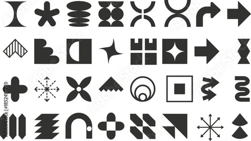 Collection of various abstract black symbols and shapes