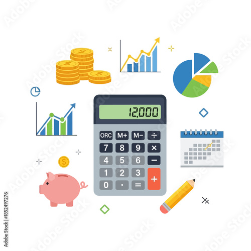 Financial analysis and budgeting with calculator and graphs.
