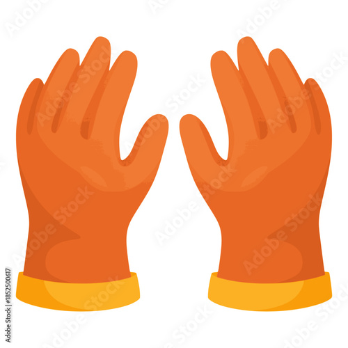 cleaning rubber gloves housekeeping flat color vector illustration template design