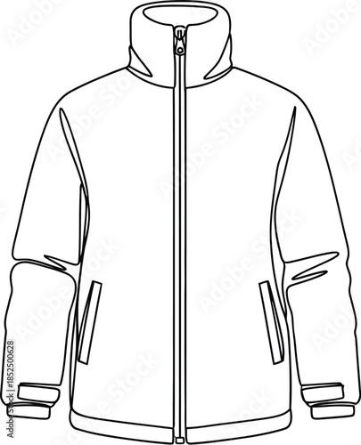 Line art illustration of a full zip fleece jacket outline for apparel design template