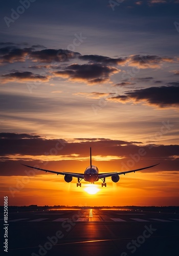 Airplane Taking Off at Sunset - A Moment of Travel and Adventure.