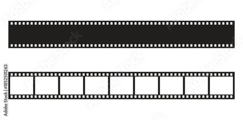 Vintage Movie Film Strip Frames Set with Long and Curved Strips Isolated on White Background.