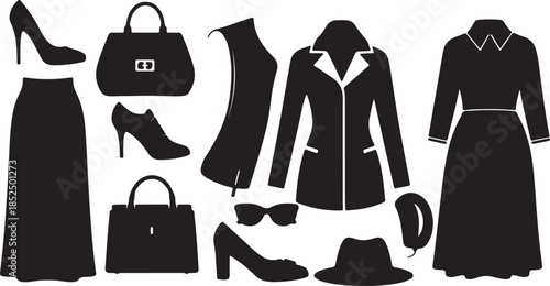 New icon fashion dress vector bow display shopping set accessory jeans