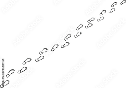 Footprints trail path walking steps progression journey direction movement forward way forward boot marks