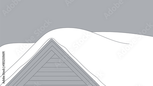 Snow accumulation on gable roof peak with heavy overcast sky minimal line art illustration