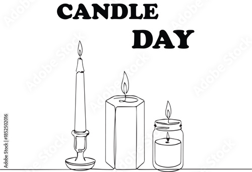 Minimalist black and white line art of assorted lit candles for cozy celebration, holiday decor, and wellness themes