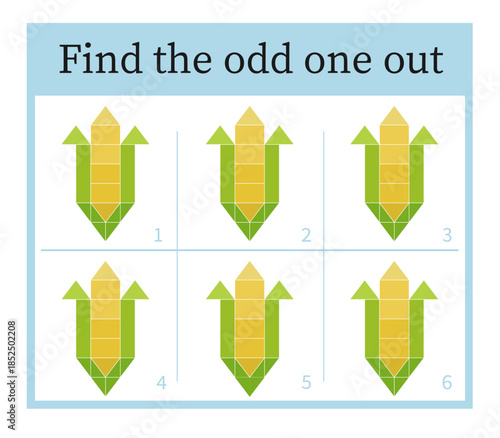 Attention task. Kids activity page. Cartoon corn.