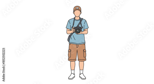Full body illustration of a male photographer holding a camera.