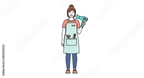 Hairdresser holding a hairdryer and scissors ready for work.