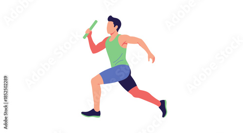 Male athlete running with a baton in a relay race.